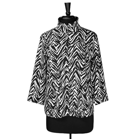 Chico's Jackets & Blazers - Chico's Zenergy Women's Jacket Black White Zebra Print Full Zip Stretch 1 US M/8